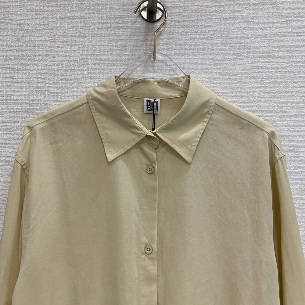Toteme Light Yellow Drawstring-Hem Button Down Shirt - Picture 8 of 9